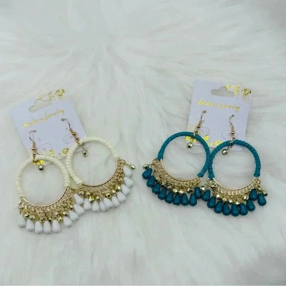Weave Tassel Drop Earrings Duo